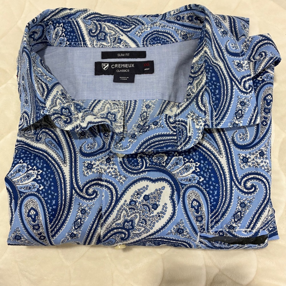 Daniel Cremiuex XXL Blue Paisley Button Up Shirt Classic Fit Men's Career Casual